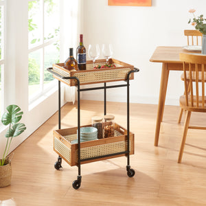 Tálalókocsi Tervola 81x61x39 cm rattan hatás [en.casa] - premiumXL