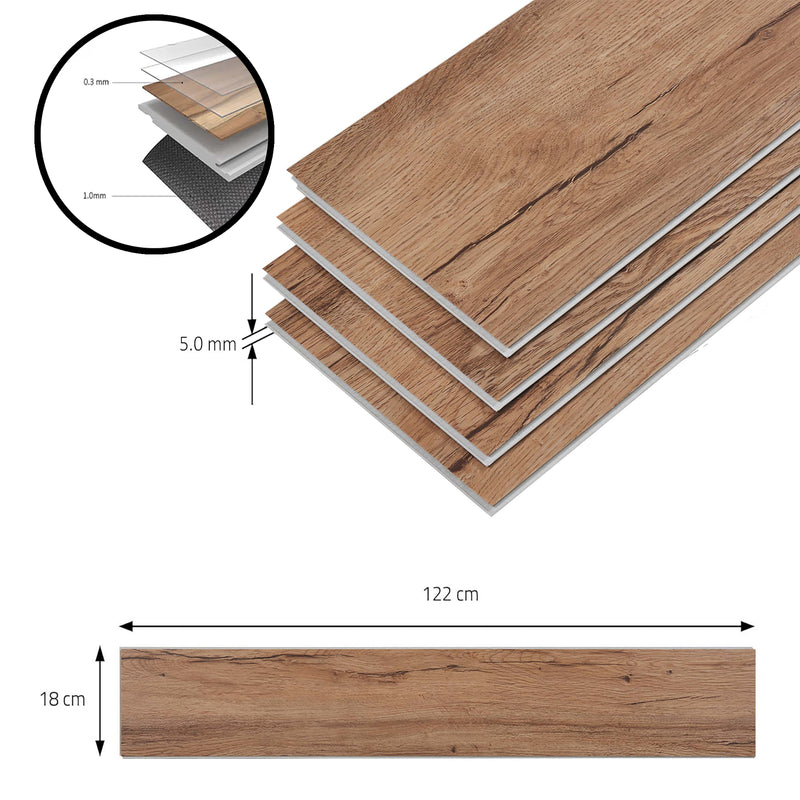 Méretrajz SPC Klikkes padlóburkolat Okapirg 122 x 18 cm [NEU.HOLZ]