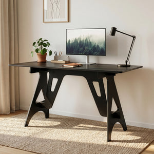 Íróasztal Bostenenna 120x60x75 cm fekete, faerezetes mintával [en.casa]