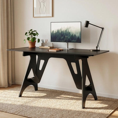 Íróasztal Bostenenna 120x60x75 cm fekete, faerezetes mintával [en.casa]
