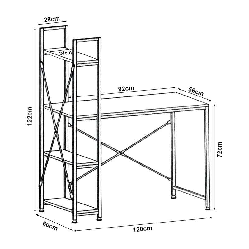 Méretrajz Íróasztal polcokkal Stavanger 120x60x122 cm [en.casa]   