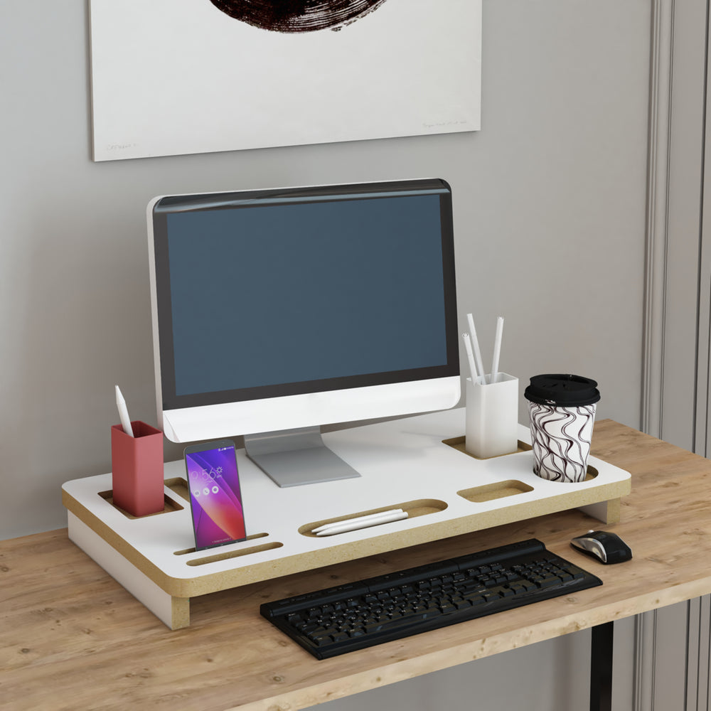 Monitorállvány Tjele 54 x 30 x 7 cm fehér [en.casa] - premiumXL