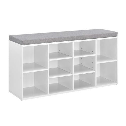 Cipőtartó Ymir 103x30x48 cm 10 polc Ülőpad Fehér/Szürke en.casa - premiumXL