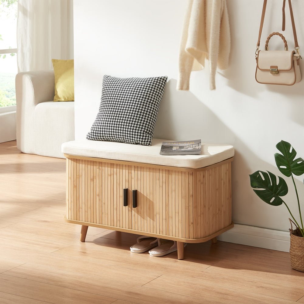 Cipősszekrény ülőpárnával Tvedestrand 50x80x40 cm bambusz/beige [en.casa]