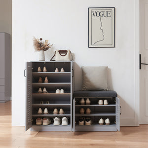 Cipősszekrény ülőpaddal Løten 120x36x97 cm szürke [en.casa]