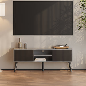 TV-állvány Eskilstuna 120x29,5x46,5 cm forgácslap tömör fa lábakkal [en.casa]