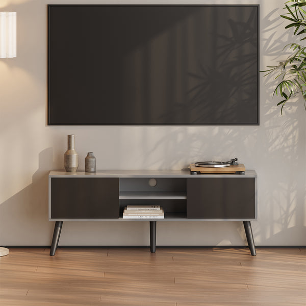 TV-állvány Eskilstuna 120x29,5x46,5 cm forgácslap tömör fa lábakkal [en.casa]
