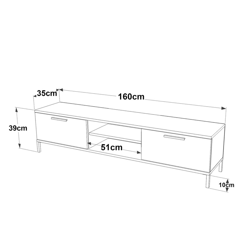 Méretrajz TV-asztal Lempäälä 2 szekrényajtóval 160 x 35 x 39 cm több színben [en.casa]