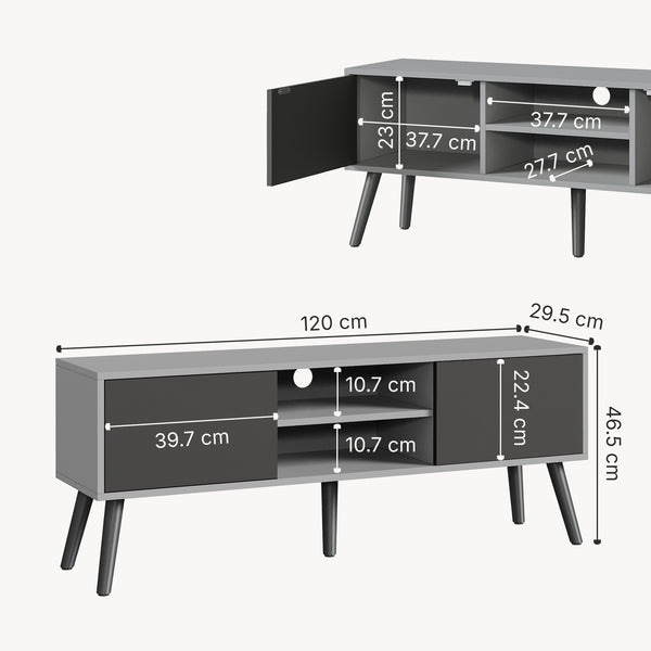 TV-állvány Eskilstuna 120x29,5x46,5 cm forgácslap tömör fa lábakkal [en.casa]