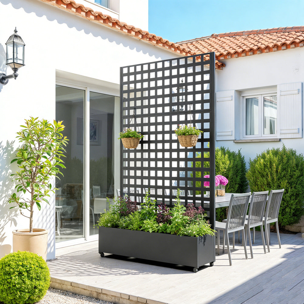 Gurulós válaszfal Toma virágosládával acél 190x82x38 cm fekete [casa.pro]