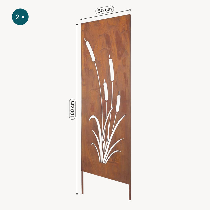 Méretrajz Földbe szúrható panel Irsina 2 db-os szett 160x50 cm corten acél rozsdabarna [casa.pro]