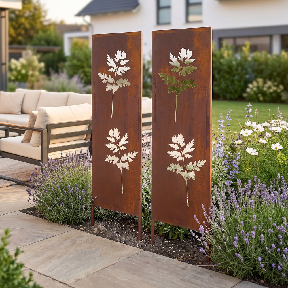 Földbe szúrható panel Irsina 2 db-os szett 160x50 cm corten acél rozsdabarna [casa.pro]
