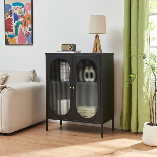 Sideboard Karlskrona 102x80x40 cm fekete, matt [en.casa] - premiumXL