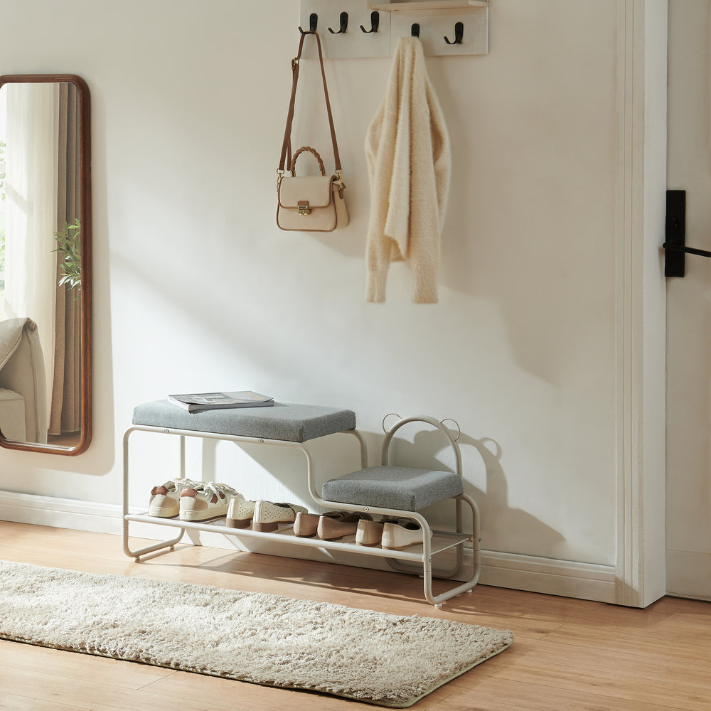 Cipőpad gyerekülőkével Jässaatka acél 100x32x46 cm szürke [en.casa]