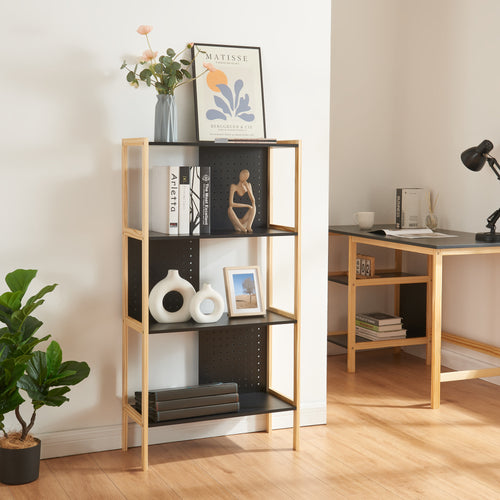 Állópolc Dønna 120x63x28cm fekete/fa színű [en.casa] - premiumXL