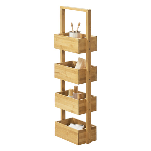 Fürdőszobai polc Bardu 4 tárolórekesszel 28x16x88cm bambusz [en.casa] - premiumXL