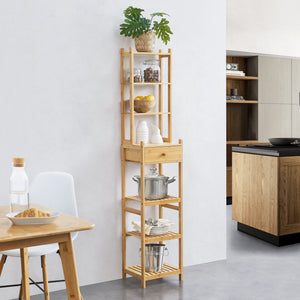 Siilinjärvi állópolc bambuszból 163 x 33 x 28 cm-ig 5 kg-ig natúr [en.casa] - premiumXL