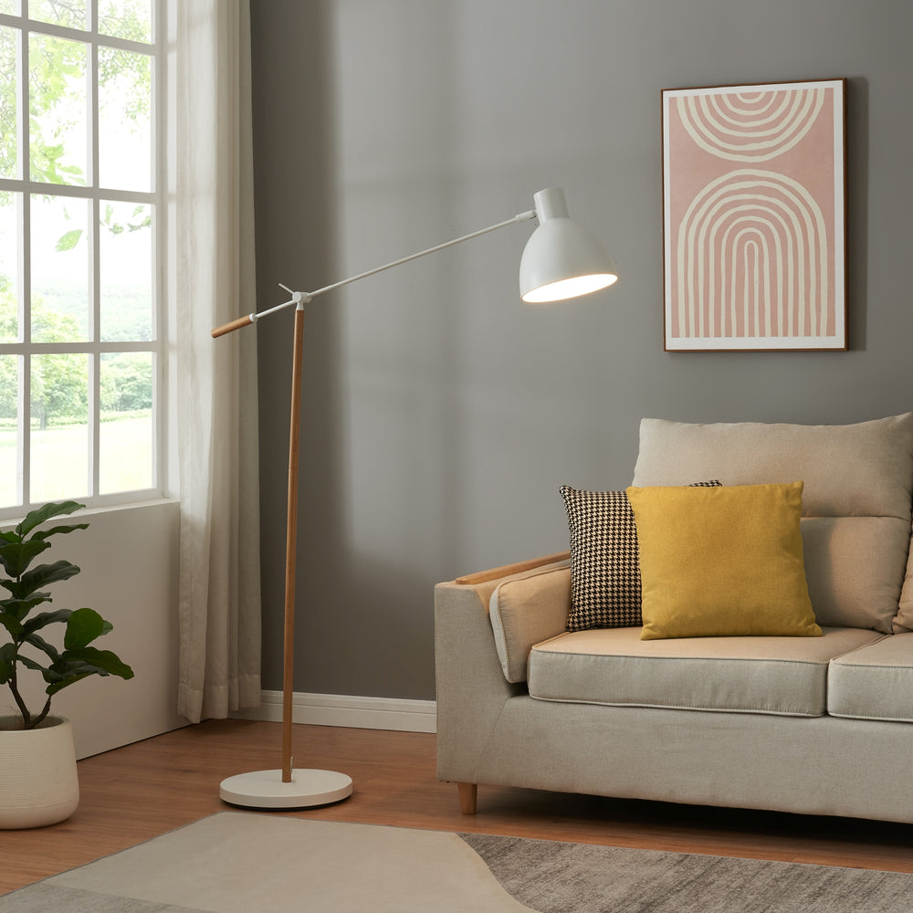 Állólámpa Banchory fém 163 cm fa hatás/fehér [lux.pro] - premiumXL