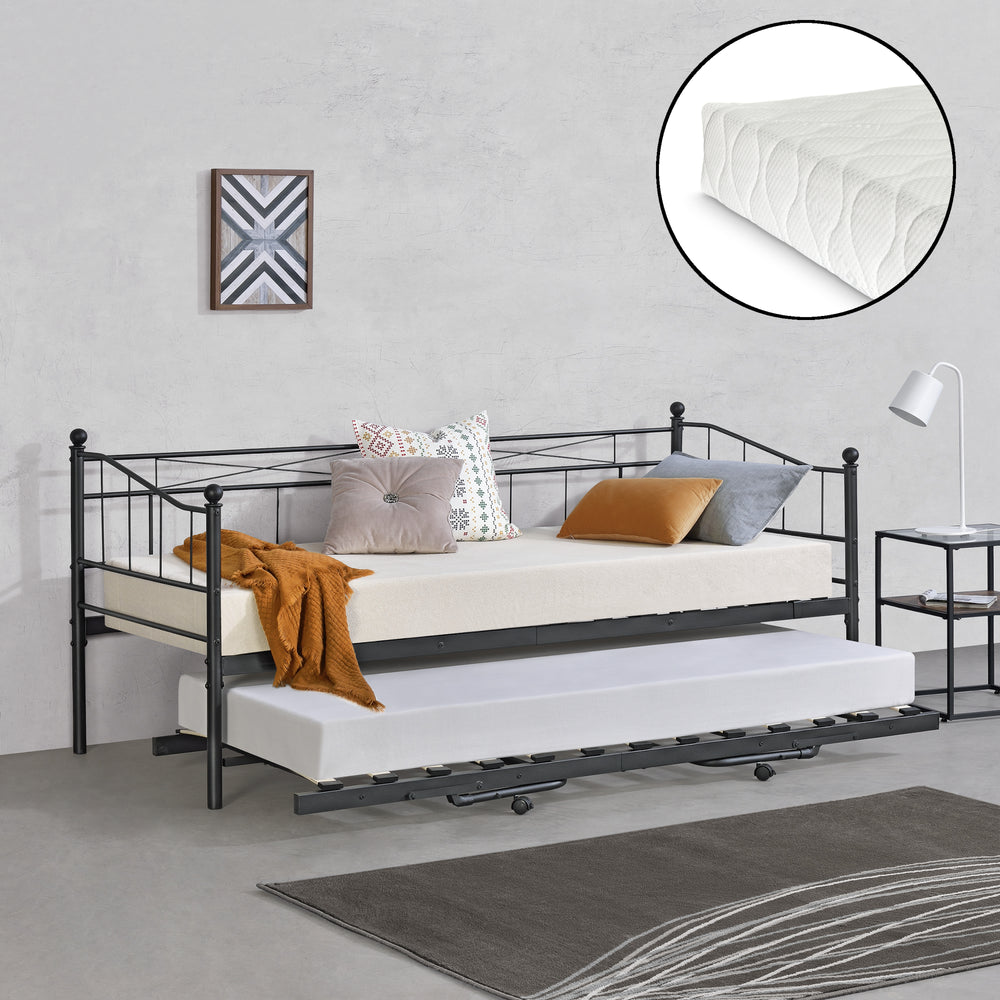 Fém ágy Skutskär matraccal 90x200 cm különböző színekben en.casa - premiumXL