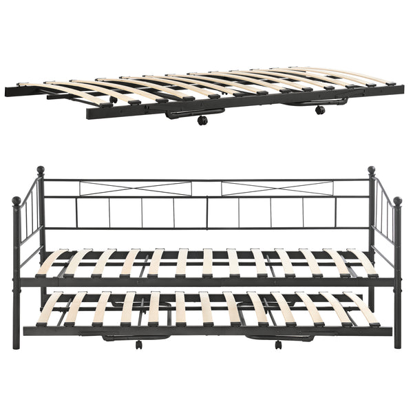 Skutskär Fém ágykeret vendégágy funkcióval matraccal 90x200 cm [en.casa]