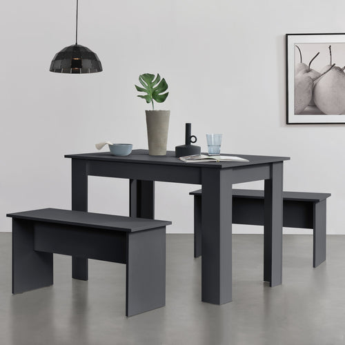 Asztal-pad szett 4 fő részére étkezőasztal 110 x 70 cm két paddal több színben [en.casa]® 