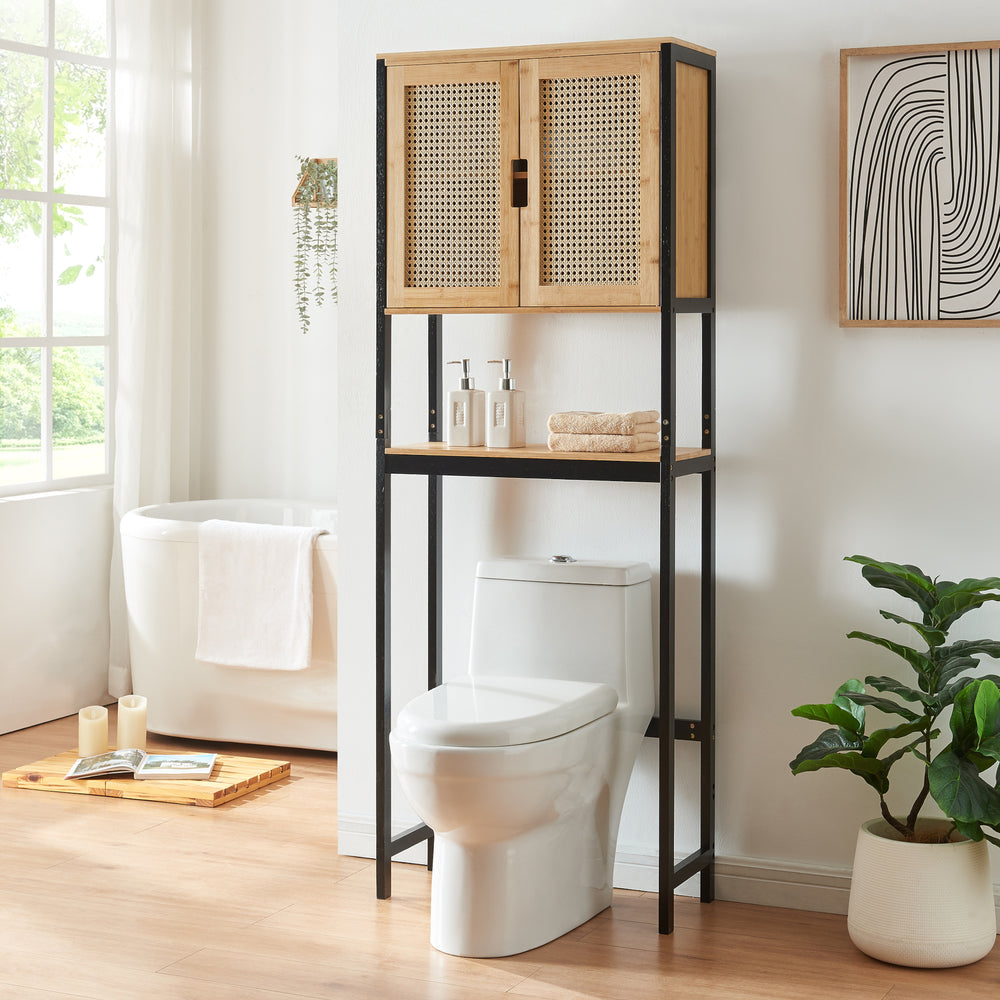 Tervola WC-szekrény 172x63x27 cm Fekete/Bambusz [en.casa] - premiumXL