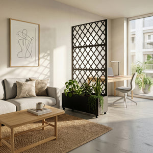 Gurulós válaszfal Malja virágosládával acél 190x82x38 cm fekete [casa.pro]