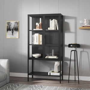 Vitrines szekrény Borshavisa acél 2 ajtóval 160x80x35 cm fekete [en.casa]