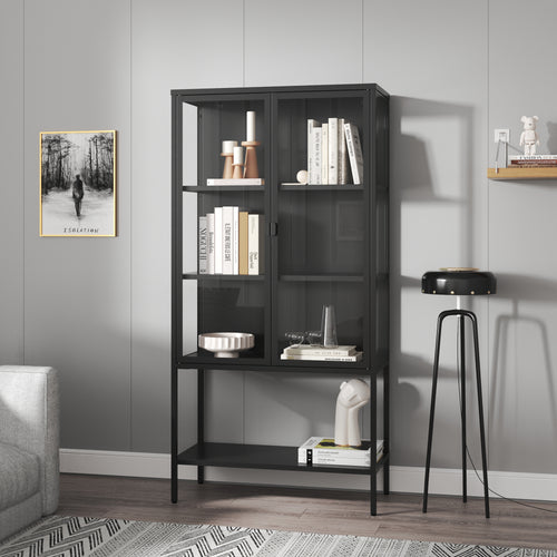 Vitrines szekrény Borshavisa acél 2 ajtóval 160x80x35 cm fekete [en.casa]