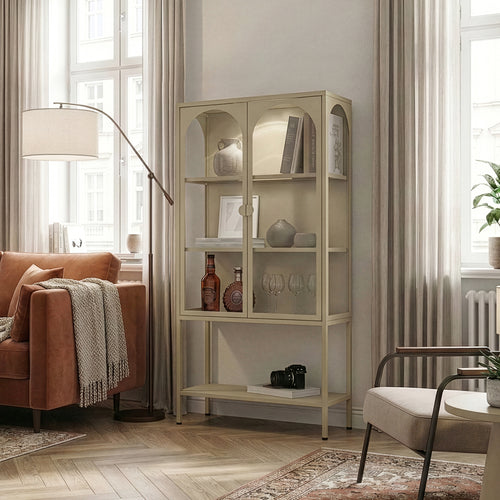 Vitrinszekrény Klippestad acél 160x80x35 cm teveszín [en.casa]