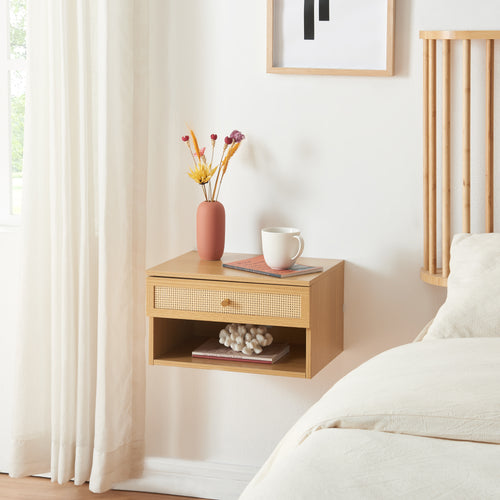 Fali polc fiókkal Eiker 40x32x23 cm rattan hatású [en.casa]