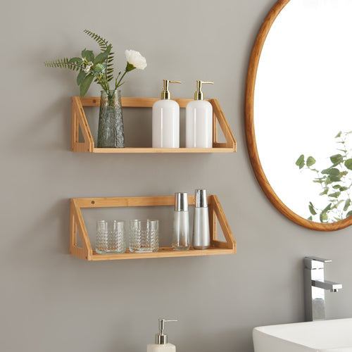 Fali polc szett Gjerdrum 2 darabos szett 43x15x15cm bambusz [en.casa] - premiumXL