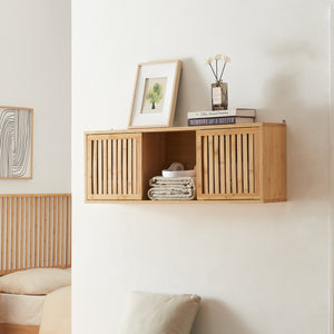 Fali polc Ypäjä 93x20x33 cm bambusz [en.casa] - premiumXL