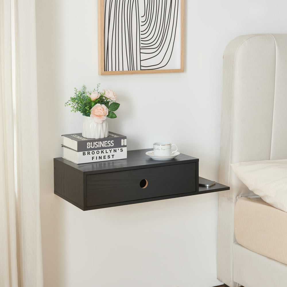 Stor fali polc fiókkal 65x30x15 cm fekete [en.casa] - premiumXL