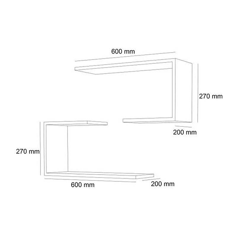 Méretrajz Fali polc Årslev 2 db-os szett 27x60x20 cm [en.casa]