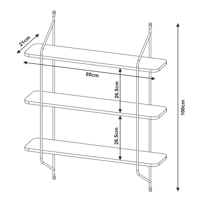 Méretrajz Fali polc Østfold 100x80x21 cm [en.casa]