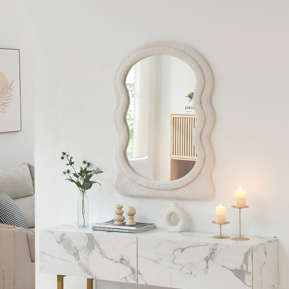 Fali tükör Brummen teddyszövettel - keret 80x60 cm fehér [en.casa] - premiumXL