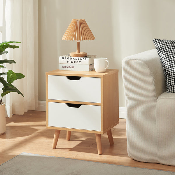 Éjjeliszekrény Bordkak tölgyfa hatású/fehér [en.casa]