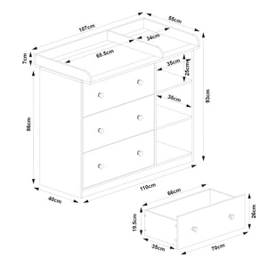 Pelenkázó komód Beldinupp levehető pelenkázófeltéttel [en.casa]