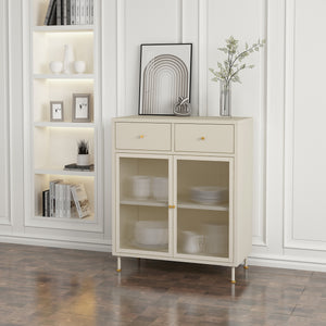 Lindau oldalszekrény acél 97x80x40 cm krémfehér [en.casa] - premiumXL