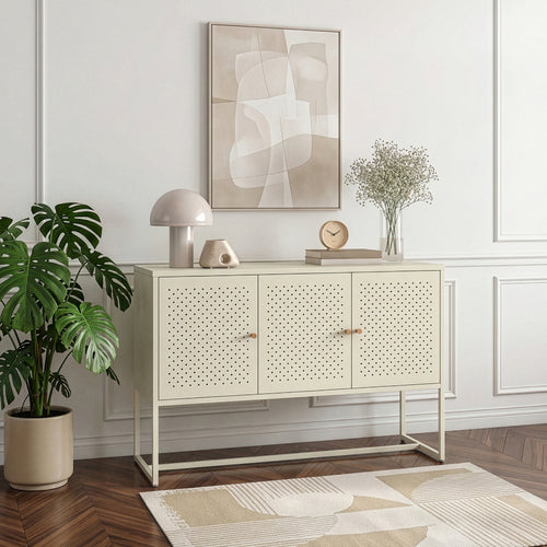 Komód Viitasaari 120x40x80 cm acél krémfehér [en.casa]