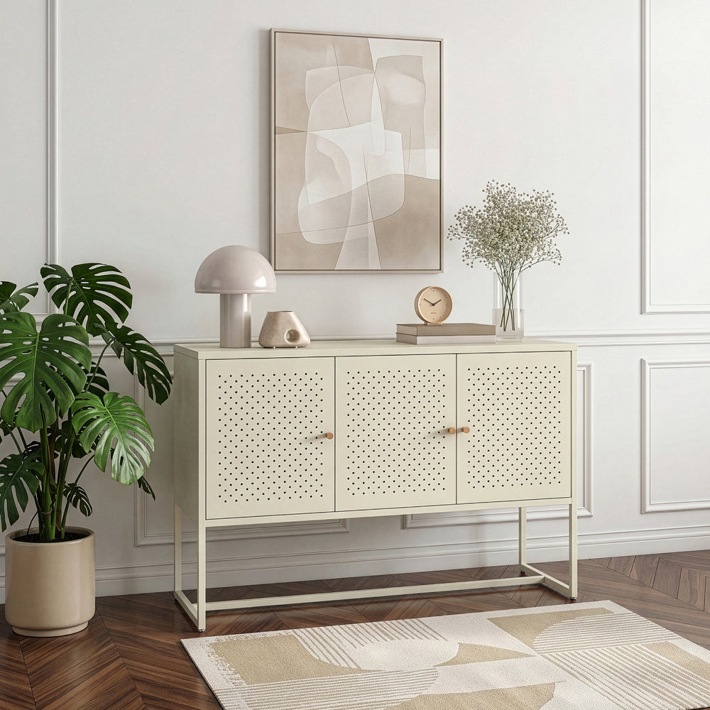 Komód Viitasaari 120x40x80 cm acél krémfehér [en.casa]
