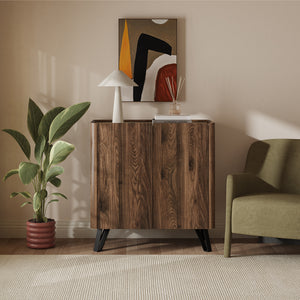Komód Trorlon 83x80x40 cm diófa hatású/travertin [en.casa]