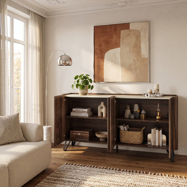 Tárolószekrény Trorlon 160x40x83 cm diófa hatású/travertin [en.casa]