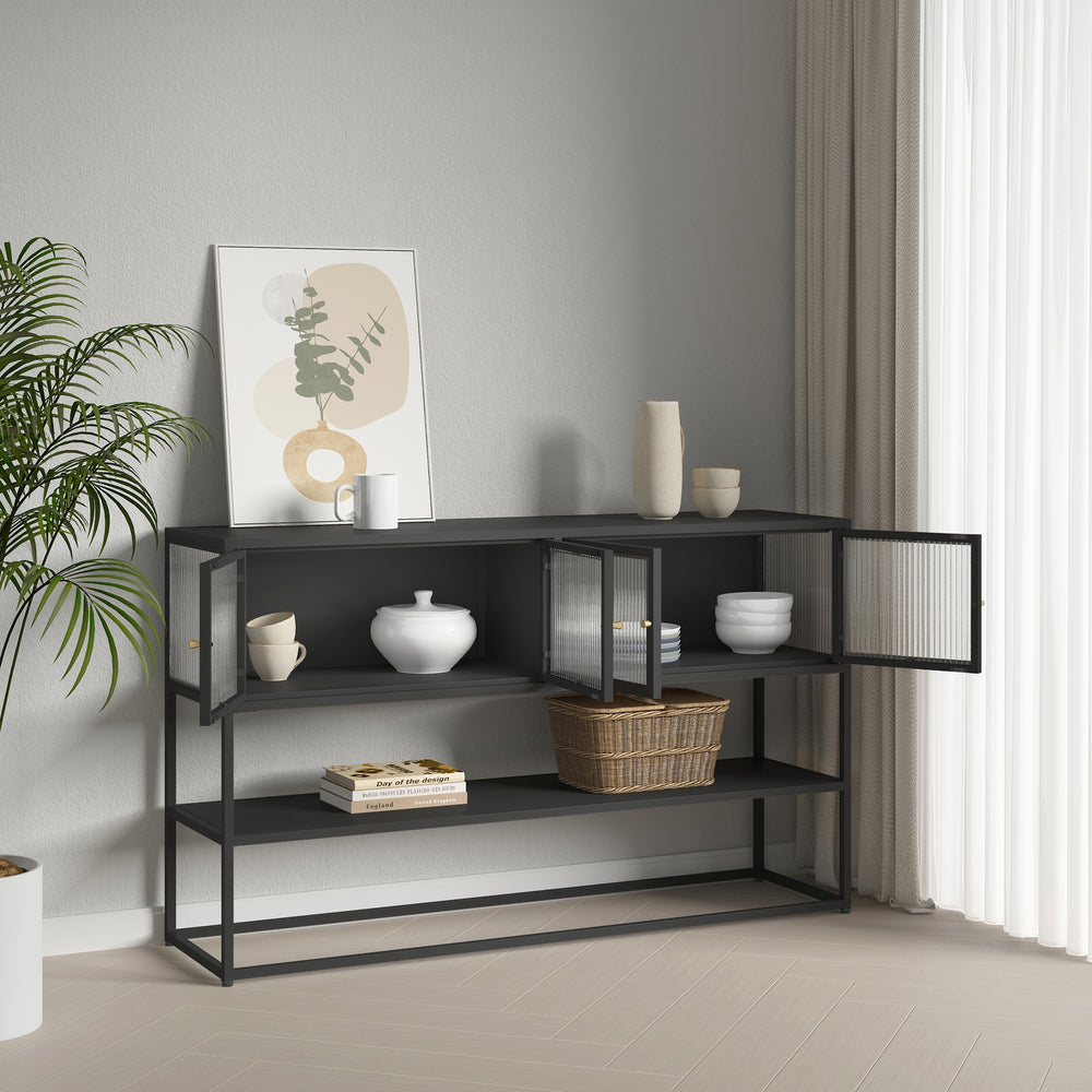 Üvegajtós tárolószekrény Säkylä 150x38x90 cm [en.casa]