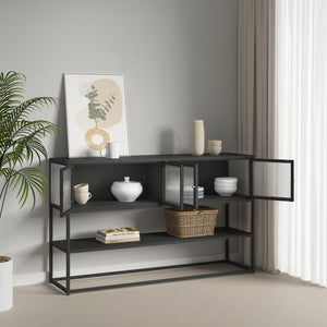 Üvegajtós tárolószekrény Säkylä 150x38x90 cm [en.casa]