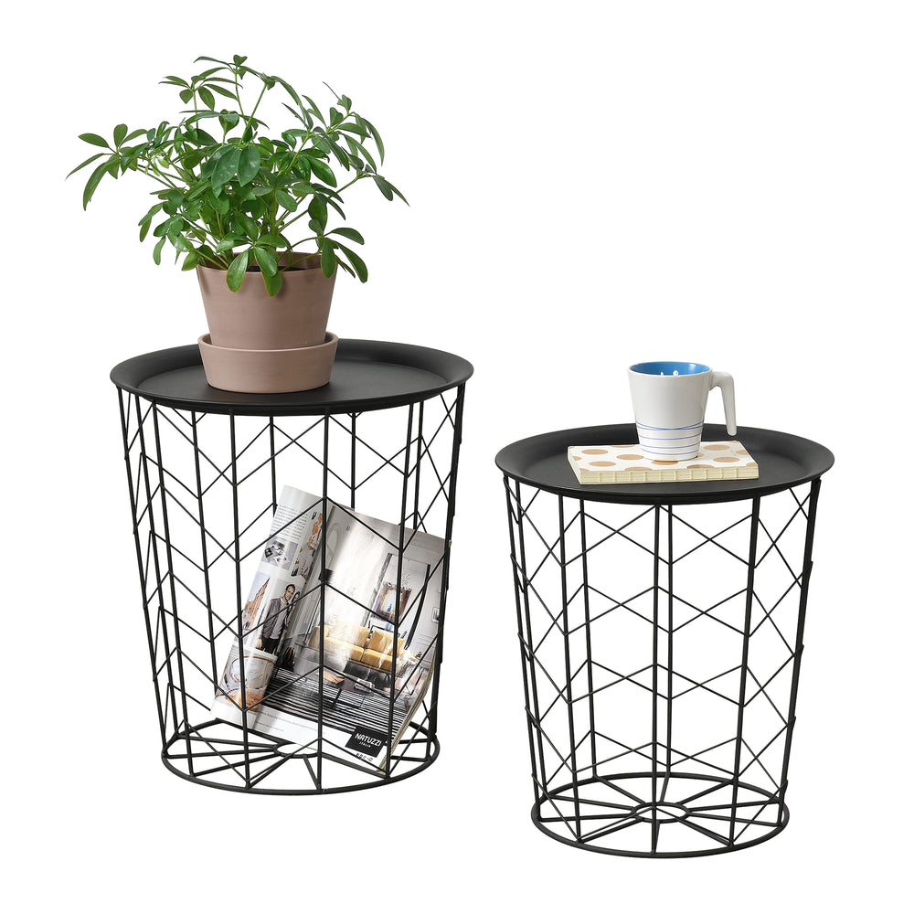 Szett 2 db kisasztalok Cerisey levehető tálcával fekete  [en.casa]