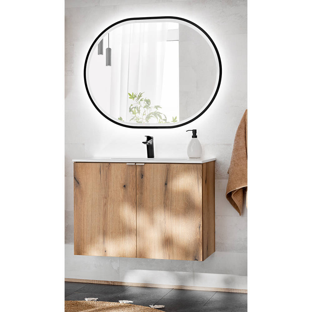 Mosdószekrény Newport 80x57x39 cm LED-tükörrel tölgyfa hatású [en.casa]
