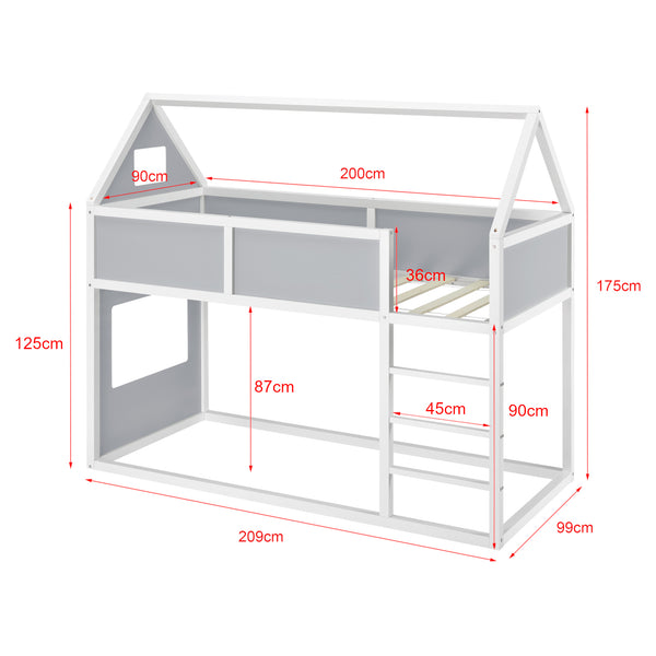 Gyerekágy létrával 90x200 cm emeletes ágy házikóágy fenyőfából több színben matraccal [en.casa]® 